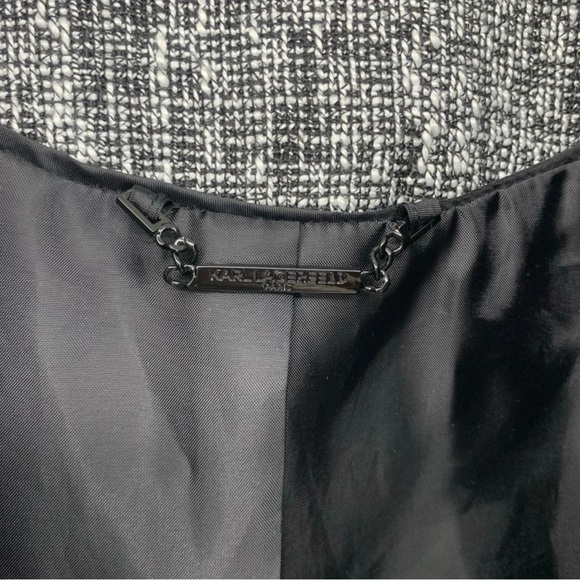 Karl Lagerfeld Black and White Tweed and Fringe Career Blazer Size 10 - Picture 13 of 14